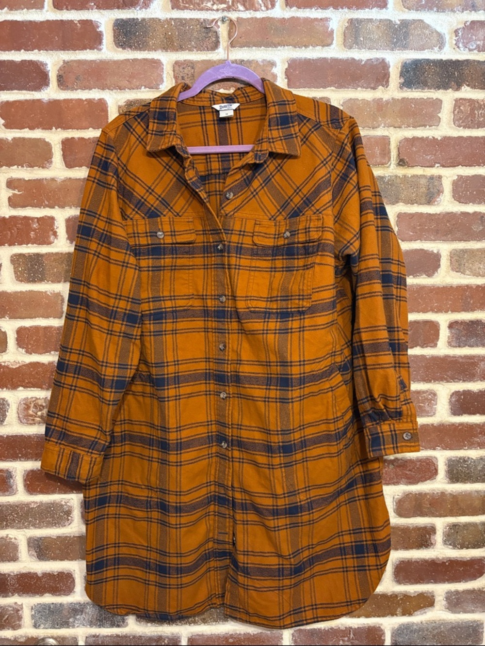 Duluth Trading Co Orange and Navy Plaid Flannel Shirt Shacket size 1X